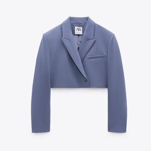 ZARA Women's Blue Grey Cropped Jacket